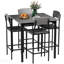Ensemble 5 pièces de table de bar à hauteur de comptoir, table de cuisine carrée et chaises avec repose-pieds, conception peu encombrante