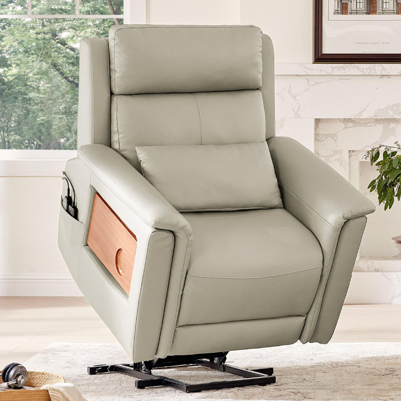 Table inclinable électrique en cuir fleur avec plateau chauffant et chauffant, Gris clair