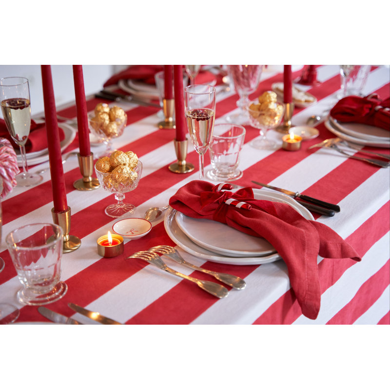 St. Tropez Handmade Striped Tablecloth, Red, 128" L x 71" W