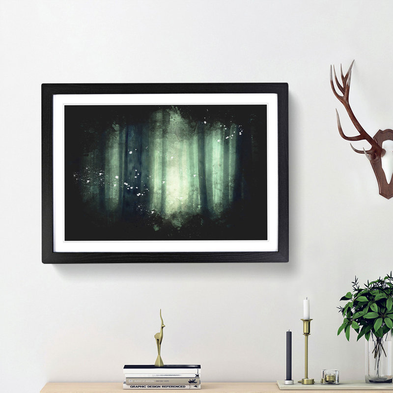 Green Misty Forest - Picture Frame Graphic Art Print, Black Framed, 62cm H x 87cm W x 2cm D