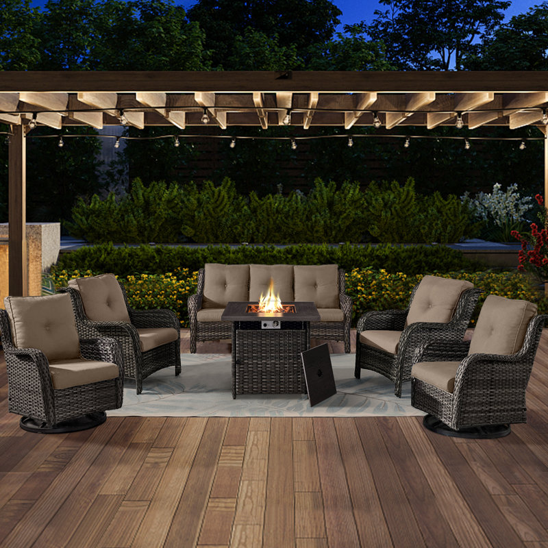 Schutt 7 - Person Outdoor Seating Group with Cushions, Gray