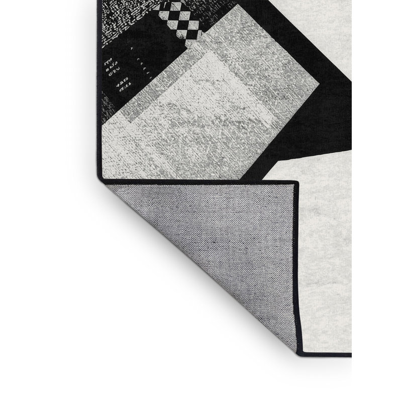 Machine Washable Pandelica Times Square Lights Modern Checkered Rug in White – Black Binding, 7x10