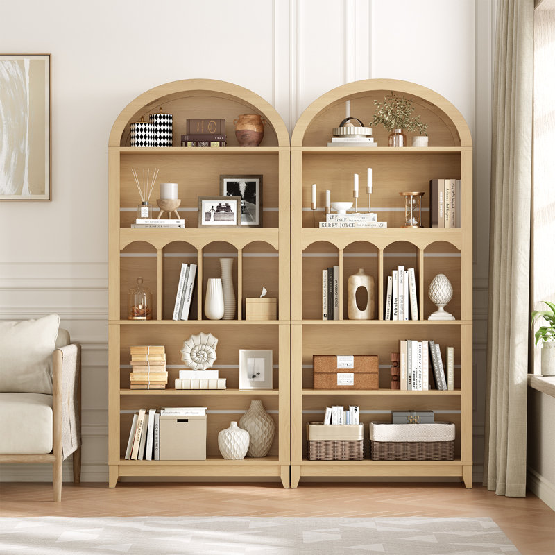 70.9"H 5-Tier Arch Bookcase Storage Arched Bookshelf Display Cabinet, Natural