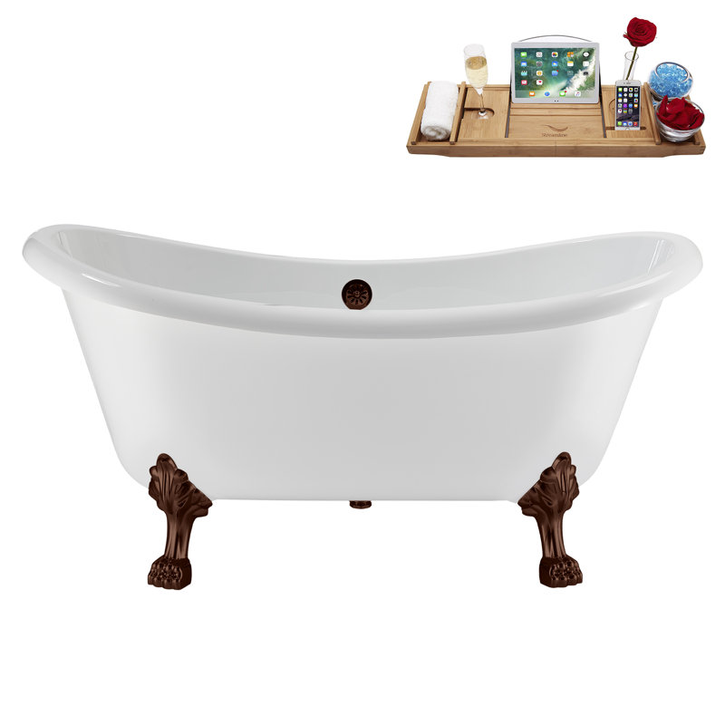 59" Streamline Clawfoot Tub,Tray,Drain, Clawfeet, Oil Bronze, Matte Oil Rubbed Bronze