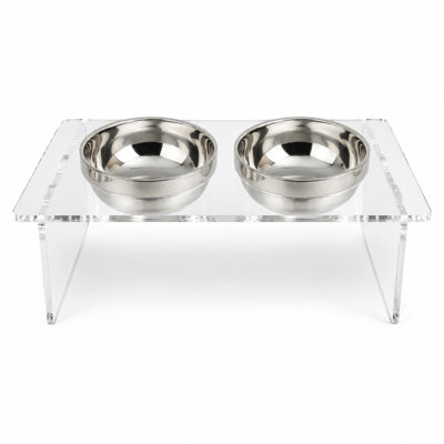 Stainless Steel Elevated Pet Bowl Stand Set, Raised Dog & Cat Food Water Feeding Dining Station