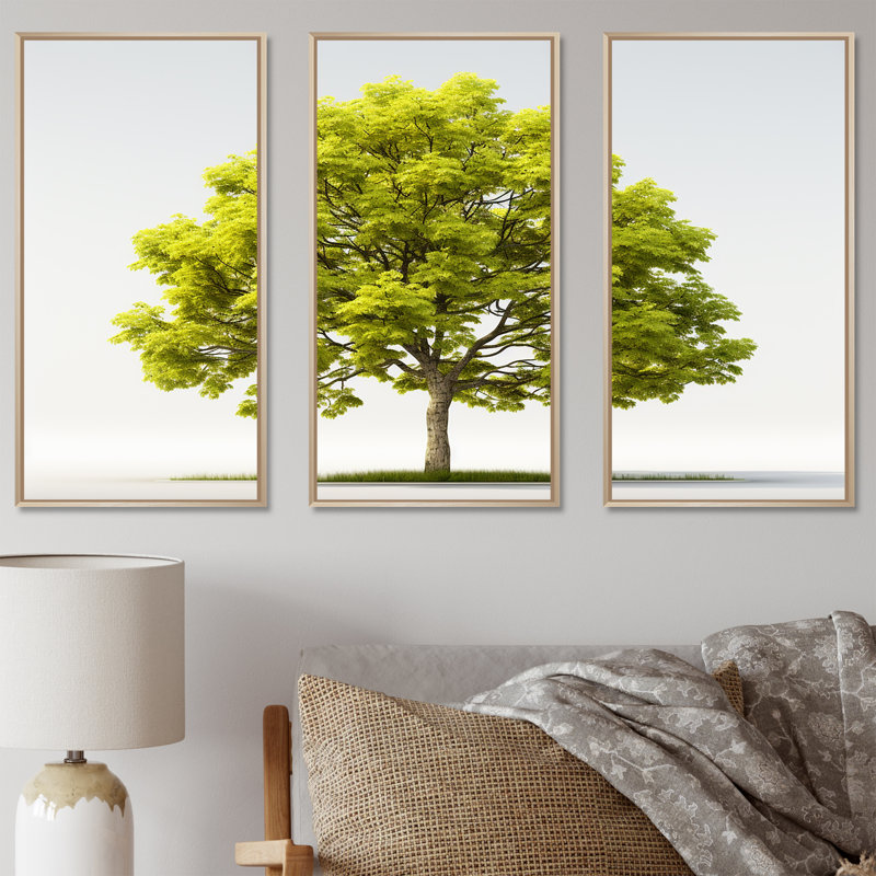 Ensemble de décoration murale American Tree Basswood Elegance I - Arbre américain, Cadre naturel flottant