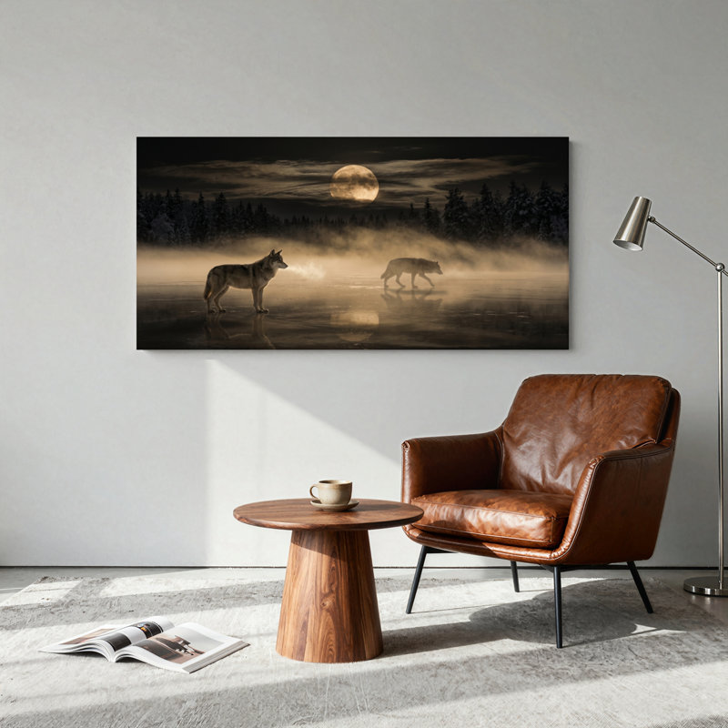 Ensemble de 1 tableau sur toile « Lune du Loup », L 40 po x H 20 po, Toile tendue