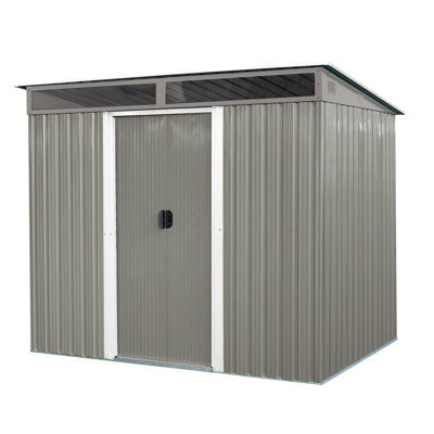 8Ft X 6Ft Outdoor Metal Storage With Lockable Sliding Doors And Transparent Plate For Garden, Lawn