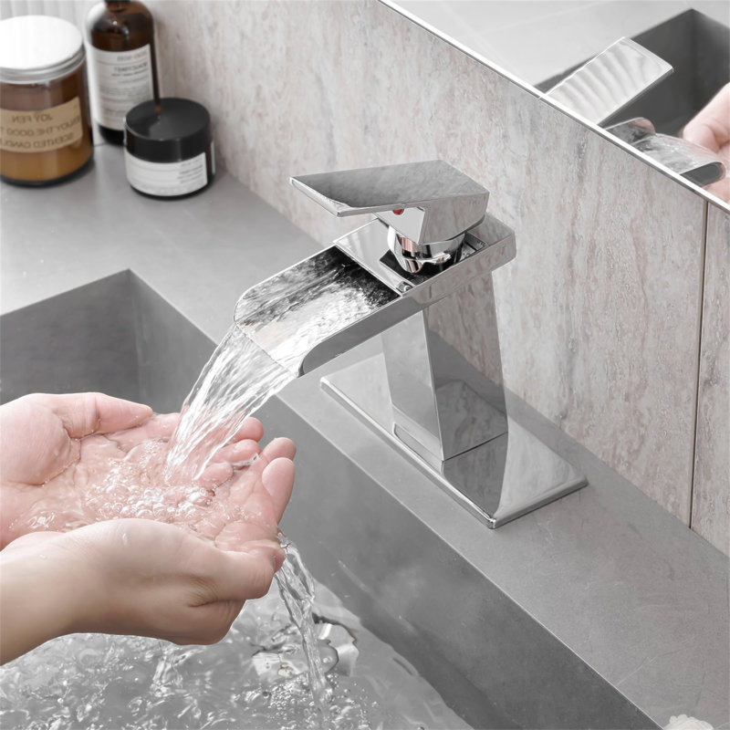 Robinet de lavabo avec plaque de pont et cascade de robinets de salle de bain chromés pour robinet à un ou trois trous à une poignée