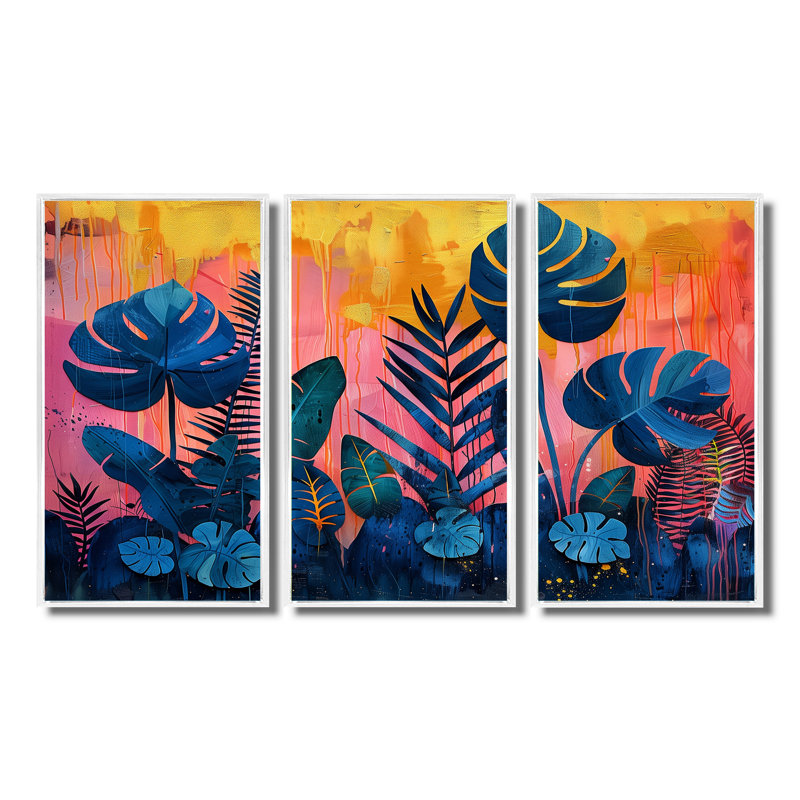 Burkittsville - Ensemble d'art mural palmiers et palmiers, Toile encadrée flottée blanche, H 12 po x l 28 po x P 1 po