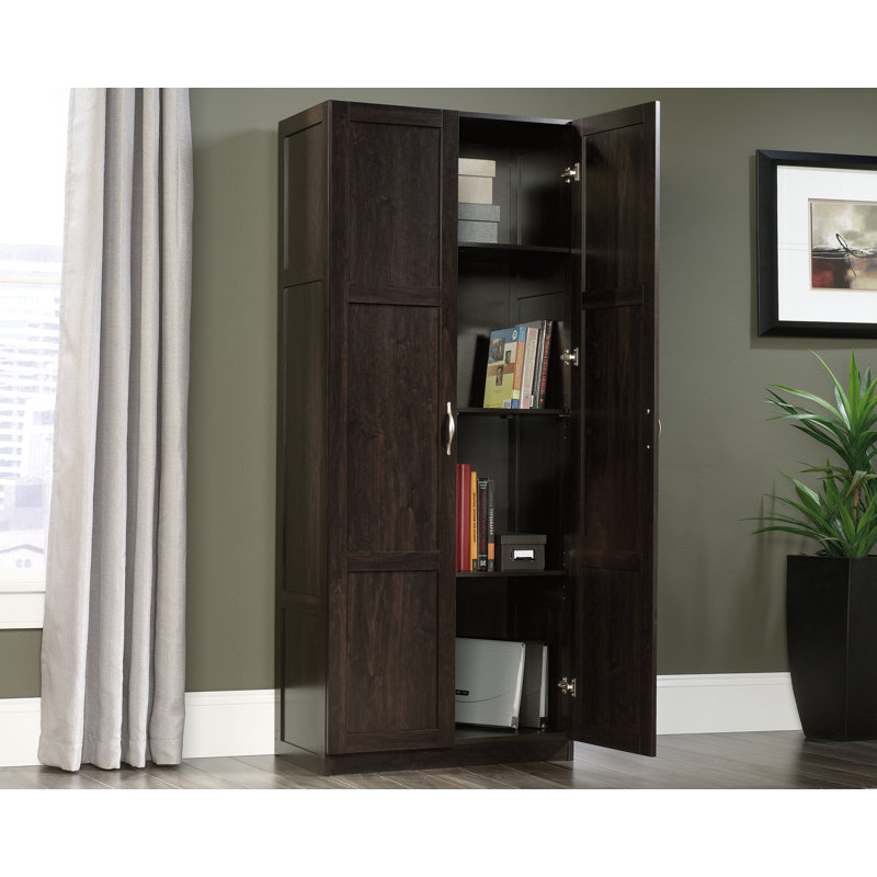 Tall Dark Brown Engineered Wood Storage Cabinet with Adjustable Shelving