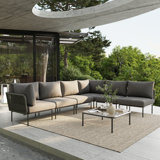Latitude Run® 7 Pieces Aluminum Patio Furniture Set, Modern Modular Sectional Sofa with Coffee Table and Upgrade Thickness Cushion