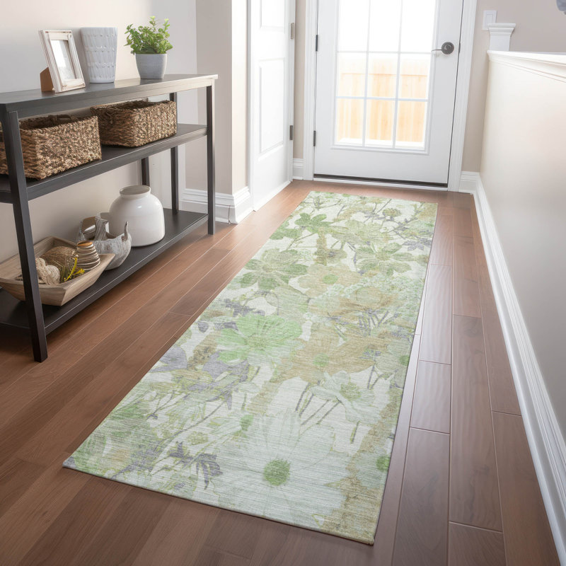 Ameliah Green Washable Indoor-Outdoor Rug - , 2'3" x 7'6"