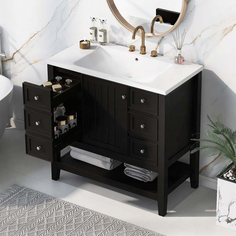 Meuble-lavabo 36 po avec lavabo en céramique, Noir