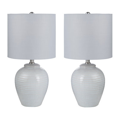 Pale Grey Ceramic Table Lamps with Linen Shade