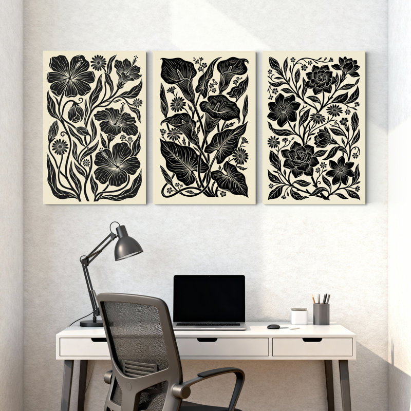 Plantes et fleurs, ensemble de 3 impressions sur toile, H 18 po x l 36 po
