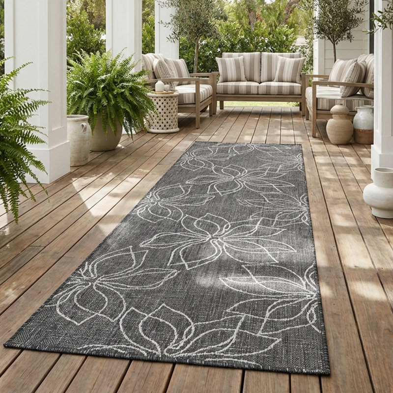 Tapis intérieur / extérieur gris cendré Arjen, Tapis de couloir 2 pi 2 po x 7 pi 6 po