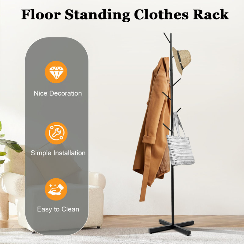 Dianthe Black Metal Free-standing Coat Rack with 7 Hooks