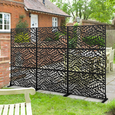 H 72 po x l 47 po, écran d'intimité en métal, panneaux de clôture autoportants, clôture de patio, treillis de jardin, panneaux muraux décoratifs, noir