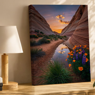 Toile «A couper le souffle, scène de canyon au coucher du soleil», impressionnant, art mural aux tons chauds