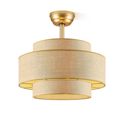 Boho Ceiling Fan with Light, Caged Fandelier Ceiling Fan with Light and Remote Control, Rattan Chandelier Fan for Bedroom, Living Room,Kitchen,Foyer