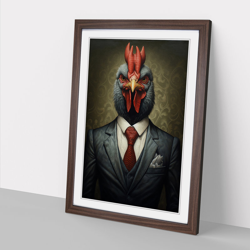 Chicken Gothic - Single Picture Frame Print on Wood, Walnut Framed, 64cm H x 46cm W x 2cm D