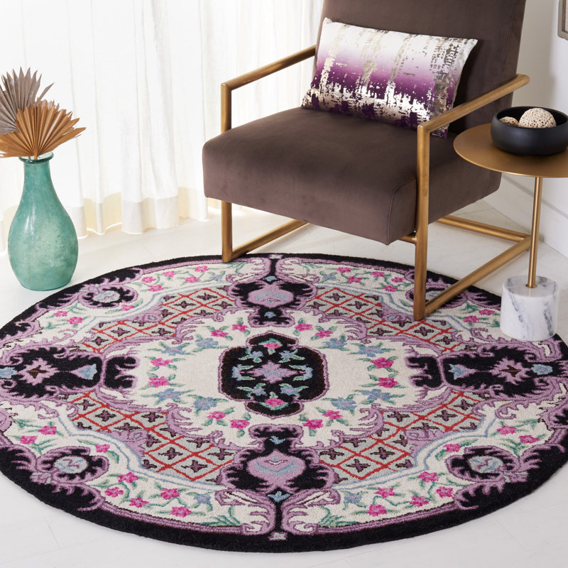 Tapis floral en laine touffeté à la main Dalayssa, Rond 5 pi