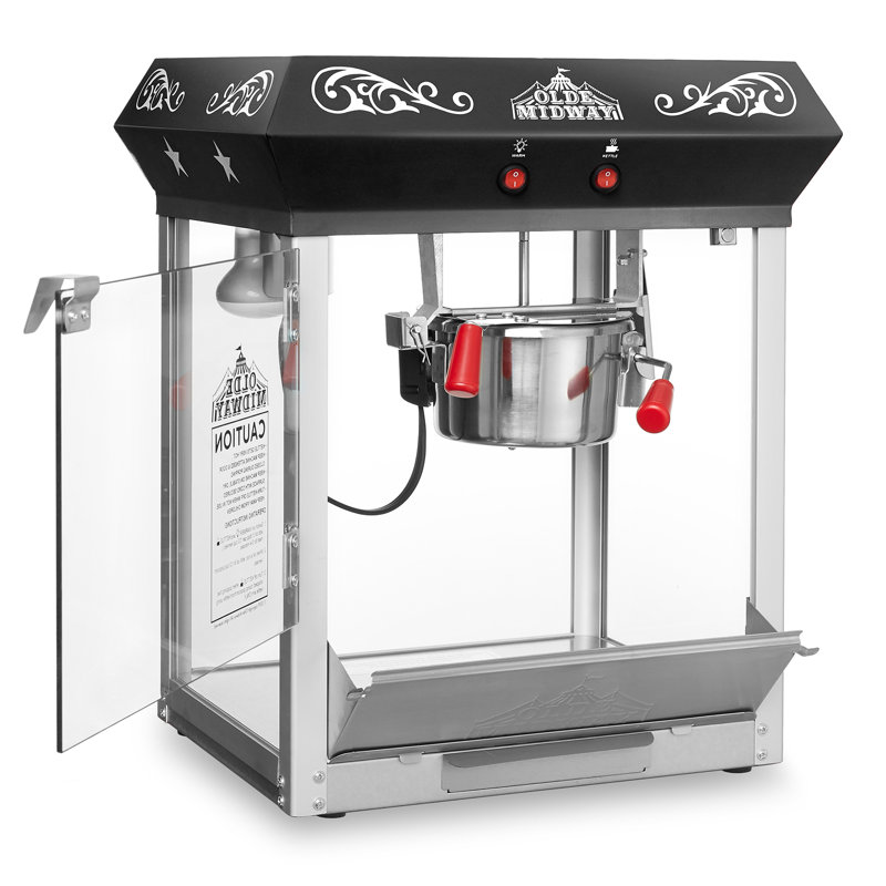 Olde Midway Black Metal Vintage-Style Tabletop Popcorn Machine