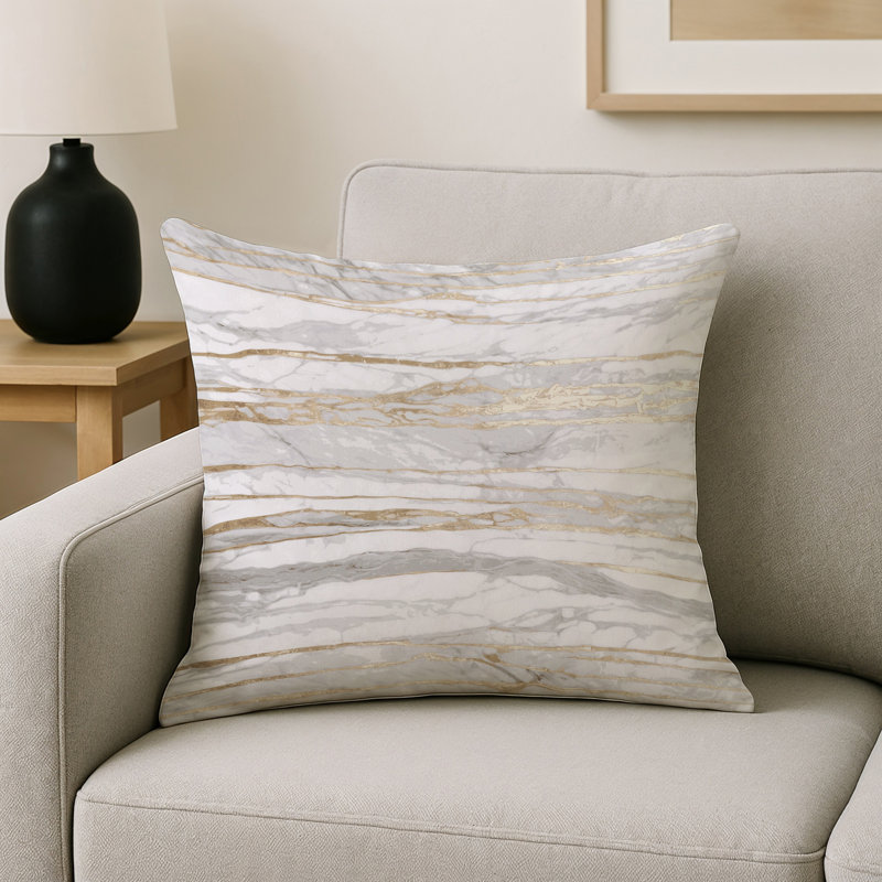 Coussin décoratif intérieur / extérieur gris Modern Modern, Carré 16 po, Vert / jaune / marbre gris 2
