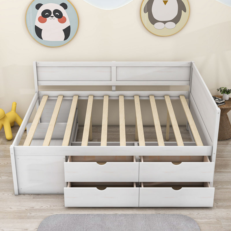 Kouta Wood Daybed with Drawers and Shelves, White, Full/Double