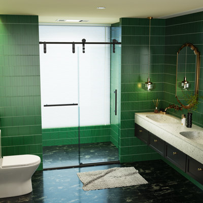 Porte de douche coulissante sans cadre 48 po x 76 po, porte de douche en verre hydrofuge de 5/16 po d'épaisseur