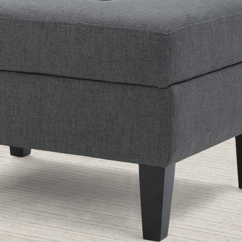 Repose-pieds rectangulaire avec rangement rembourré, Gris foncé