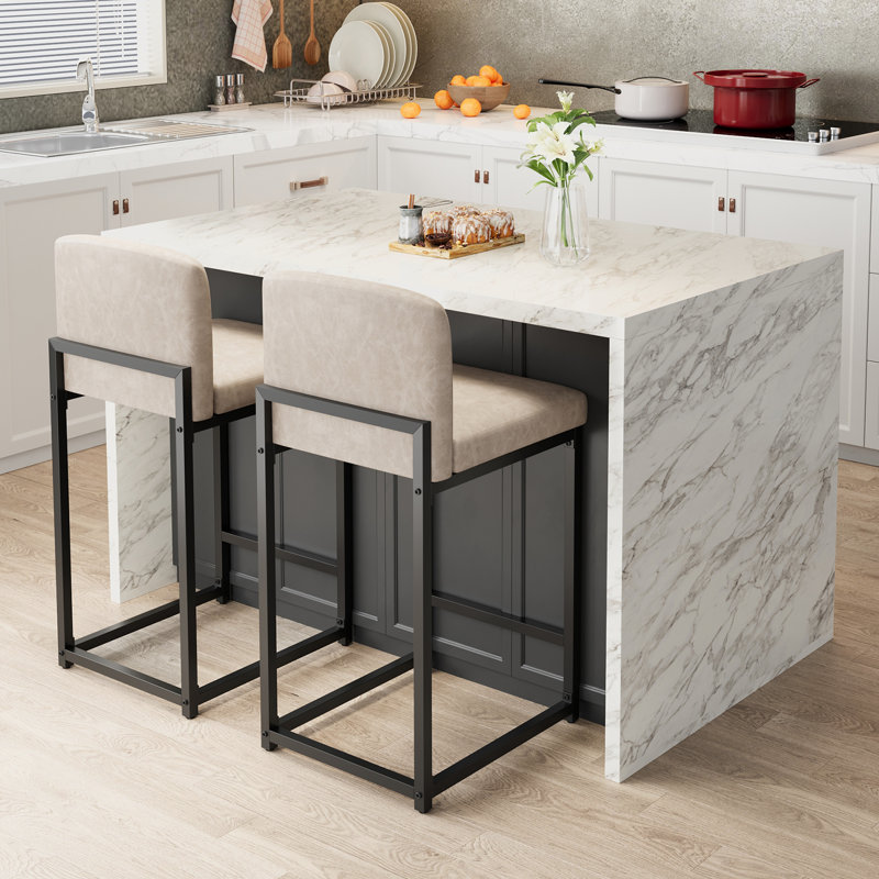 Counter Stool with Metal Frame, Cream