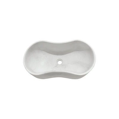 White Natural Marble Bathroom Vessel Sink, Semi-Polished Surface, Natural Stone, Genuine Marble, Real Marble, 23.6X14.2Xh7.1 Inches/600X360xh180 Mm