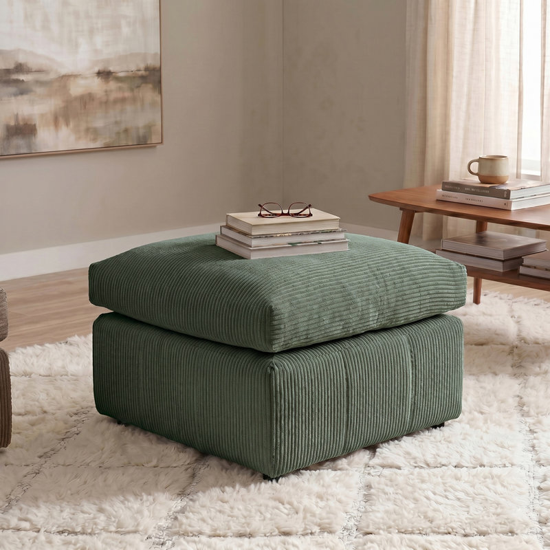 20.00×29.00×29.00 Inch Square Corduroy Ottoman, Multi-Purpose Use & Sturdy Frame, Corduroy Upholstered Footrest For Living Room Bedroom  Dark Green
