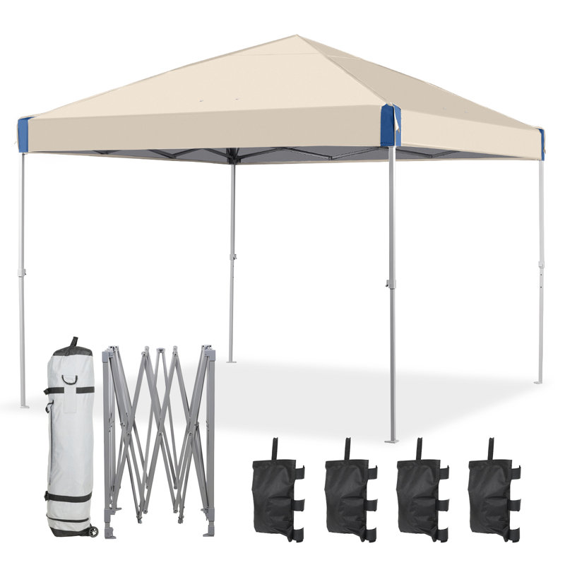 Iron Pop-up Canopy with Removable Mesh Sidewalls and Roller Bag, Beige, 12 Ft. W x 12 Ft. D