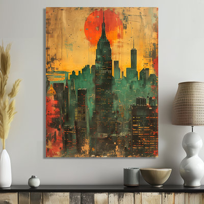 Rétro coucher de soleil sur Manhattan City - gratte-ciel, impression d'art mural