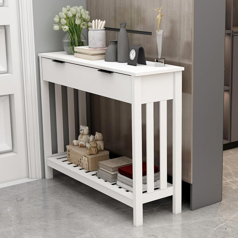 Console blanche étroite avec rangement moderne en bois ...