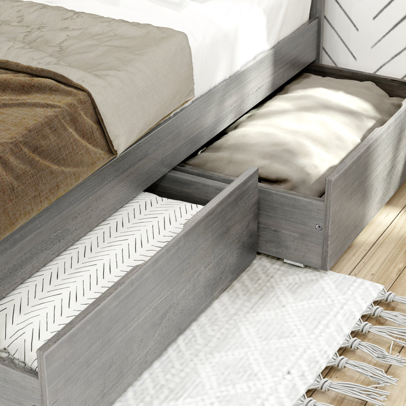 Lit plateforme 2 tiroirs Decimus, Bois flottant, Simple