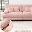 Chenille rose pour le salon: 2 places avec coussins d'apparence nuageuse, repose-pieds et coussins assortis