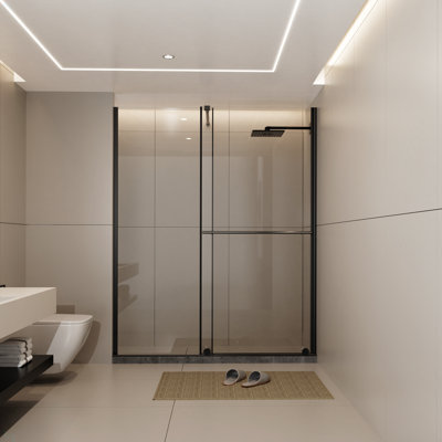 Glass Shower Door, 30 - 60 In.W X 72 In.H Shower Sliding Door Walk-In Shower Screen Dual Usage,1/4 Inch Thick Glass Panel With Stainless Steel Handle, Supporting Bar