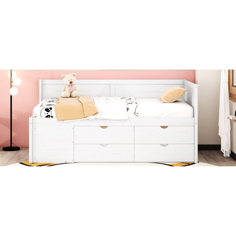 Lit de jour simple avec tiroirs et tablettes, blanc pour une fonctionnalité fonctionnelle - Tablettes, Lit simple, Blanc