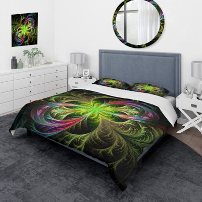 Green Green Fractal Flower - Ensemble de housse de couette moderne - Microfibre de polyester