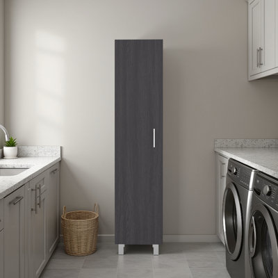 Black Particle Board Freestanding Storage Cabinet With Tall Single Door, 4 Interior Shelves, Functional Top For Office Modern Enclosed Shelving, Metal Handles Multi - Room Organization