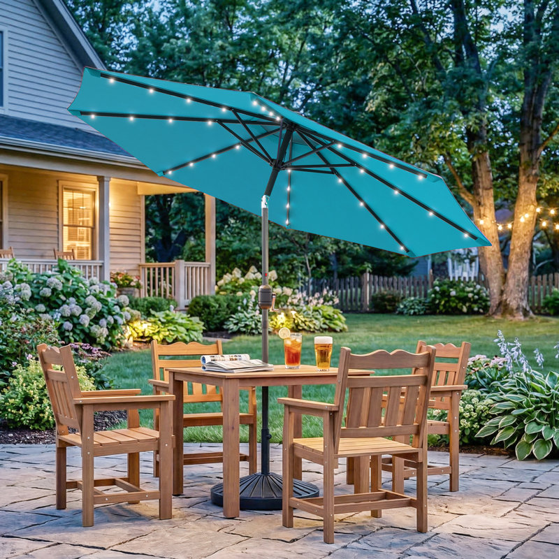 Parasol de marché lumineux 9 pi Odis, H 92,5 po x l 108 po x P 108 po, Bleu lac