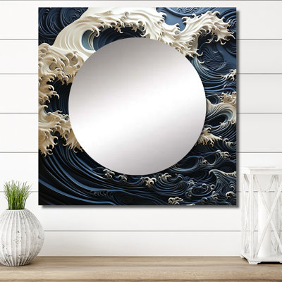 Bernetha - Abstrait bleu et blanc océan tempête côtière miroir carré pour décoration murale