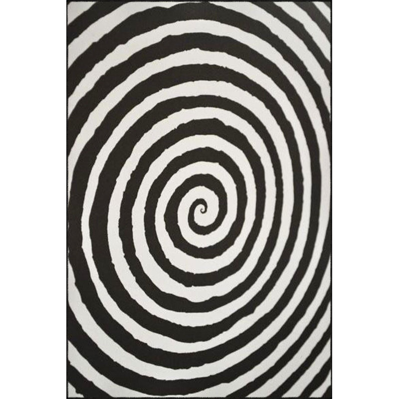 Tapis décoratif rond noir à motif ondulé rond, Sous-tapis rond 3 pi 11 po inclus