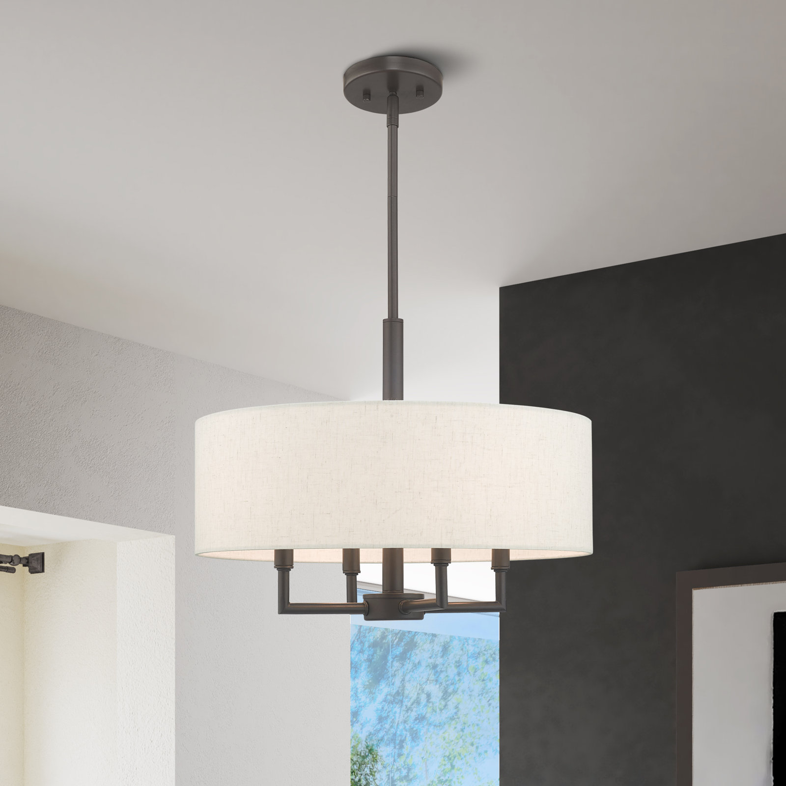 Flaire 4-Light Dimmable Shaded Drum Chandelier, English Bronze