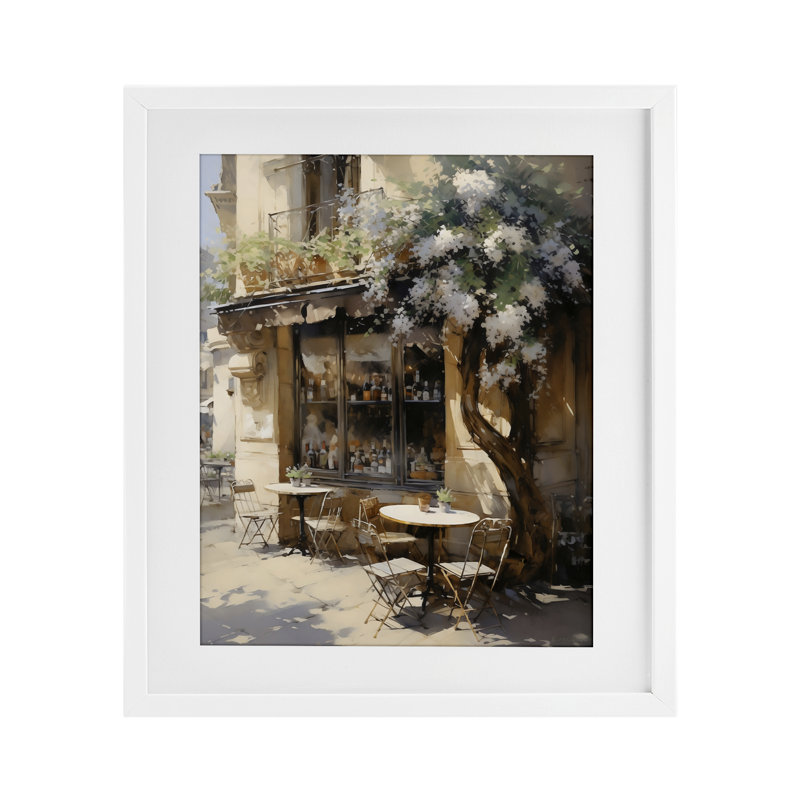 Sunlit French Cafe Terrace, reproduction encadrée sous verre, design by Creative Studio, 16 x 13