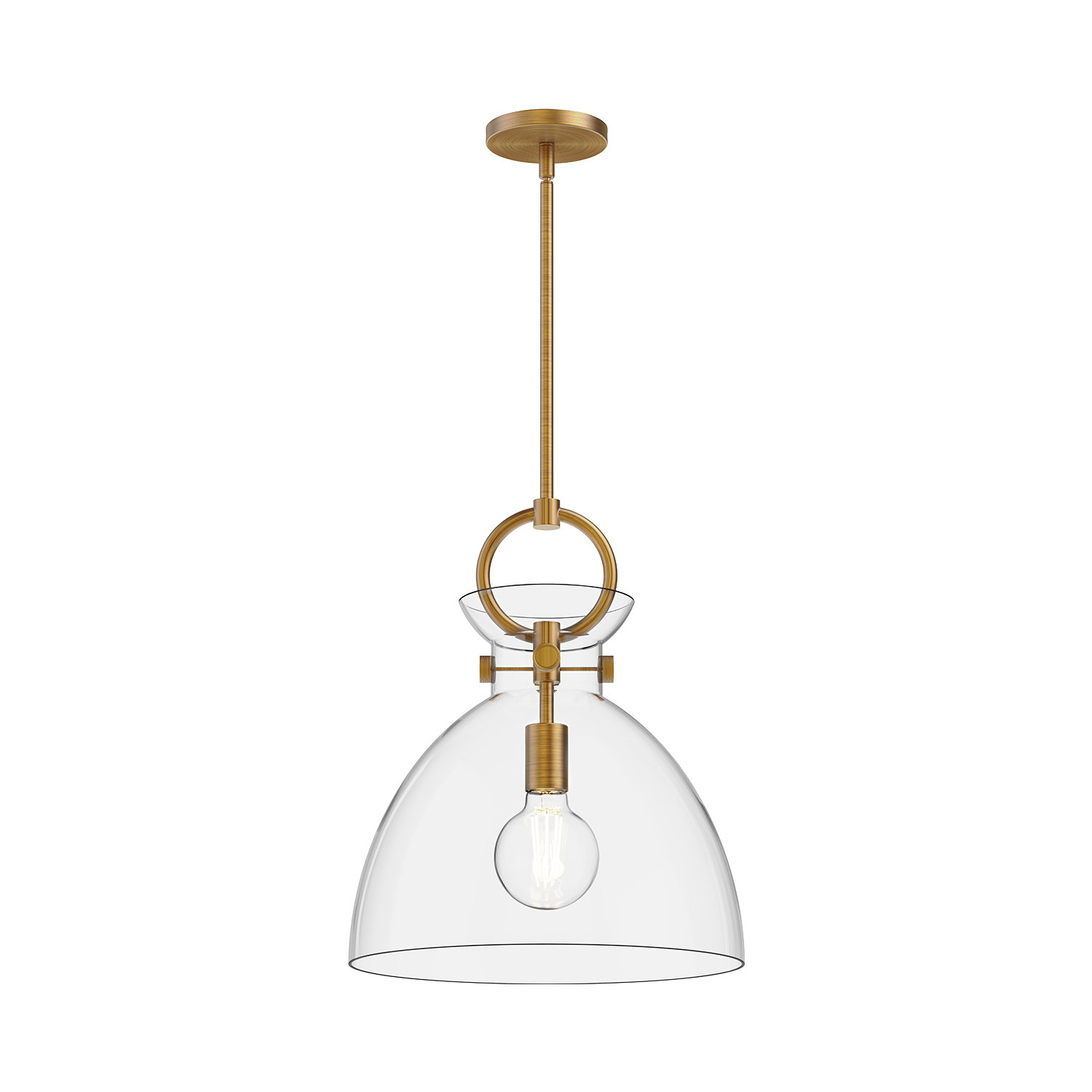 Tinka Single Light Glass Steel Pendant, Aged Gold, 17.13" H x 14" W x 14" D, Clear